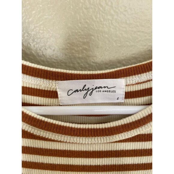 Carly Jean Los Angeles Womens Striped Short Sleeve Bodysuit L Brown Cotton - Picture 3 of 8